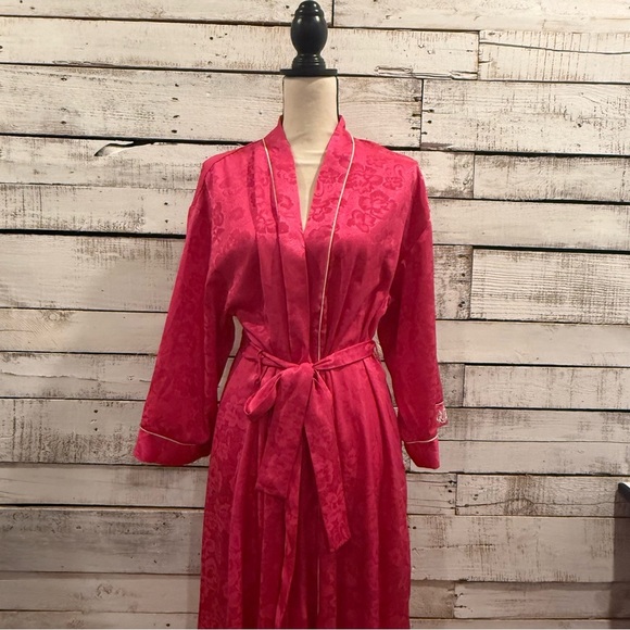 Luxury Vtg Christian Dior Robe Monogram Satin Damask Rose Pattern Elegant Lounge - Picture 3 of 8